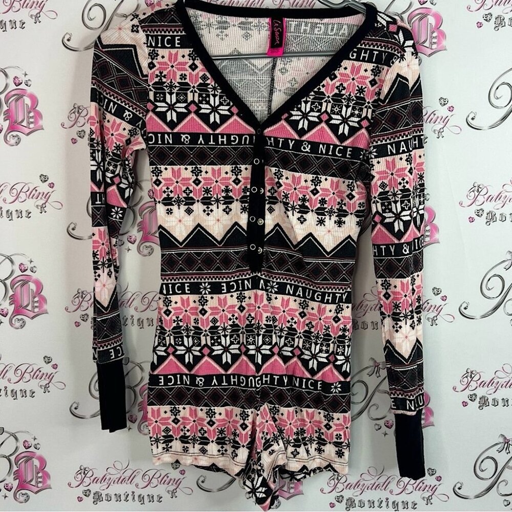 La SENZA romper one piece shorts naughty nice Pink and Black Patterned Onesie